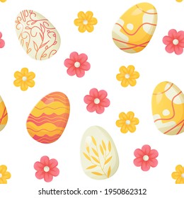 Easter egg seamless pattern. Texture with flowers. Can be used as easter hunt element for web banners, posters and web pages background, wallpaper, spring greeting cards.