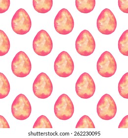 Easter egg. Seamless watercolor pattern with painted eggs on the white background, aquarelle. Vector illustration. Hand-drawn original background. Easter decorative element. Real watercolor painting.