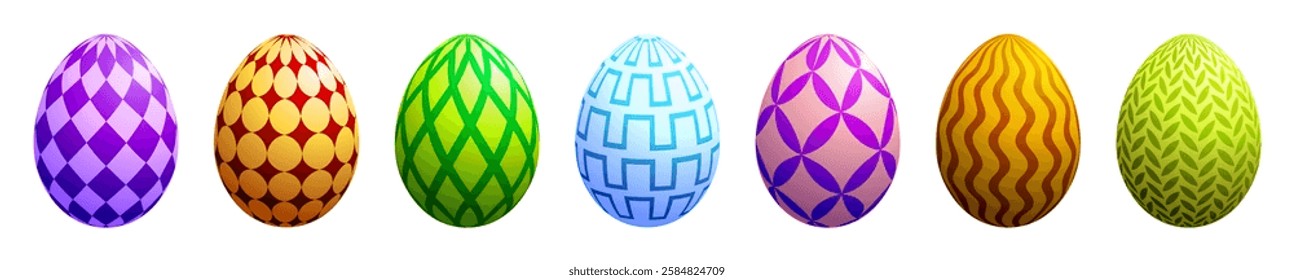 Easter egg set, 3D painted Easter eggs vector collection