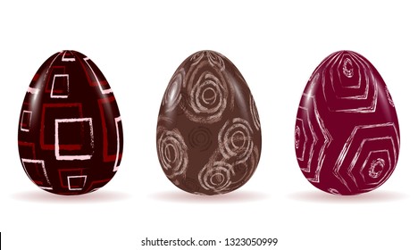 Easter egg set with abstract geometric patterns. Circle, square, hexagon. Vector