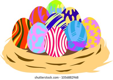 Easter Egg set with bird's nest