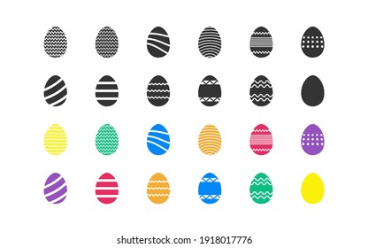 Easter egg set black and colorful flat icon. Vector isolated illustration  