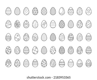 Easter egg set black and white coloring book outline vector illustration