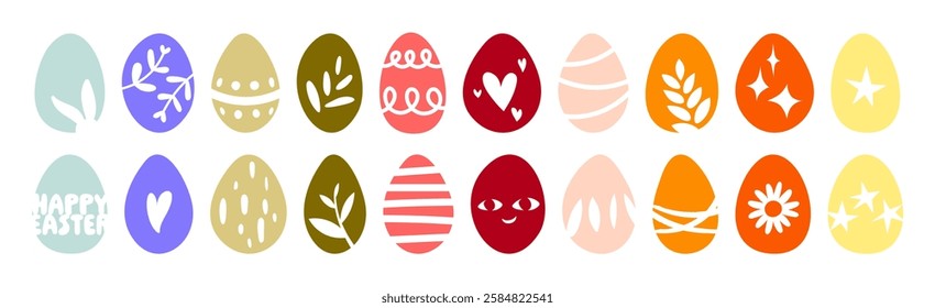 Easter egg set, colorful egg icons with painted patterns