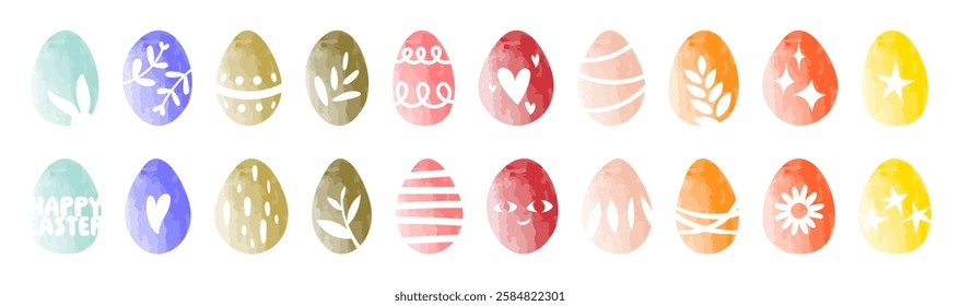 Easter egg set, colorful watercolor egg icons collection