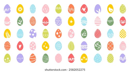 Easter egg set, hand drawn painted Easter egg vector icon