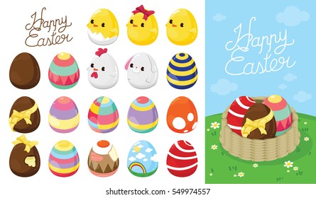 Easter Egg set isolated on white.Vector