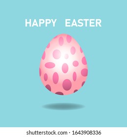Easter egg with shadow on a blue background. Easter voluminous egg with pink circles. Stock vector illustration. Template for print, cards, lettering, discounts.