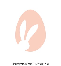 Easter egg shape with bunny ears silhouette on white background - traditional symbol of holiday. Simple eggs hunt - vector illustration. Minimalistic design for card, banner or poster.