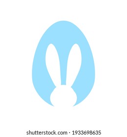 Easter egg shape with bunny ears silhouette on white background - traditional symbol of holiday. Simple eggs hunt - vector illustration. Minimalistic design for card, banner or poster.