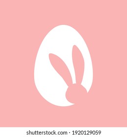 Easter egg shape with cute bunny ears silhouette on pastel background - traditional symbol of holiday. Simple eggs hunt - vector illustration. Minimalistic design for card, banner or poster.