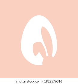 Easter egg shape with cute bunny ears silhouette on pastel background - traditional symbol of holiday. Simple eggs hunt - vector illustration. Minimalistic design for card, banner or poster.