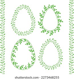 Easter egg shape decorative frames. Festive floral borders. Vector illustration.