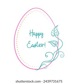 Easter egg shape vintage floral frame. Pastel color palette.