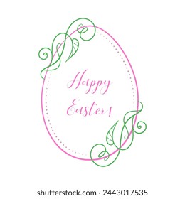 Easter egg shape vintage floral frame. Pastel color palette.