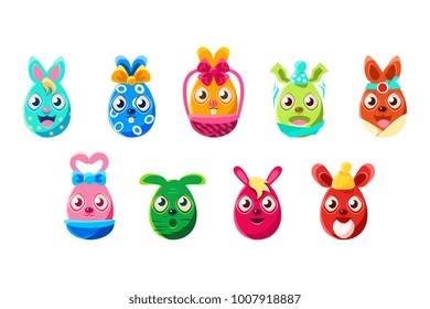 Easter Egg Shaped Bunnies Colorful Girly Sticker Set Of Religious Holiday Symbols