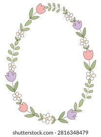 Easter egg shaped floral wreath frame with spring flowers vector illustration