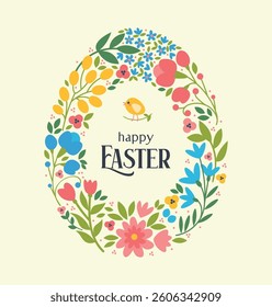 Easter Egg Shaped Flower Wreath with Chick Inside.
