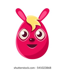Easter Egg Shaped Pink Easter Bunny With Blond Fringe Colorful Girly Religious Holiday Symbol Emoji