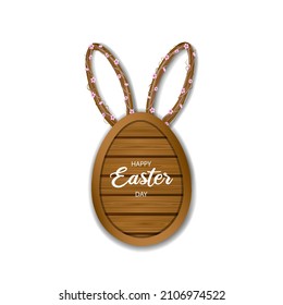 easter egg shaped wooden board with rabbit ears