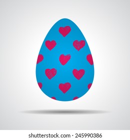 Easter egg sign icon with hand drawn hearts. Easter tradition symbol.