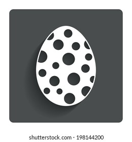 Easter egg sign icon. Easter tradition symbol. Gray flat button with shadow. Modern UI website navigation. Vector