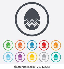 Easter egg sign icon. Easter tradition symbol. Round circle buttons with frame. Vector