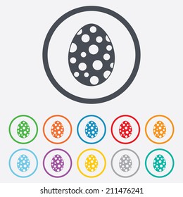 Easter egg sign icon. Easter tradition symbol. Round circle buttons with frame. Vector