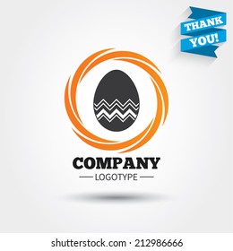 Easter egg sign icon. Easter tradition symbol. Business abstract circle logo. Logotype with Thank you ribbon. Vector
