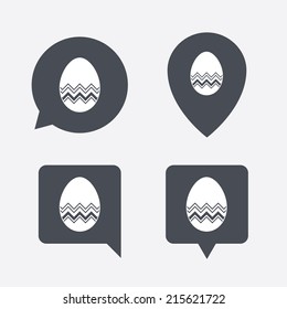 Easter egg sign icon. Easter tradition symbol. Map pointers information buttons. Speech bubbles with icons. Vector