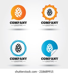 Easter egg sign icon. Easter tradition symbol. Business abstract circle logos. Icon in speech bubble, wreath. Vector