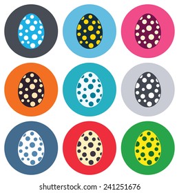 Easter egg sign icon. Easter tradition symbol. Colored round buttons. Flat design circle icons set. Vector