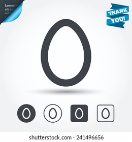 Easter egg sign icon. Easter tradition symbol. Circle and square buttons. Flat design set. Thank you ribbon. Vector