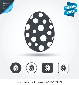 Easter egg sign icon. Easter tradition symbol. Circle and square buttons. Flat design set. Thank you ribbon. Vector