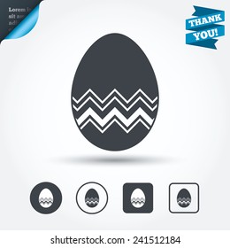 Easter egg sign icon. Easter tradition symbol. Circle and square buttons. Flat design set. Thank you ribbon. Vector