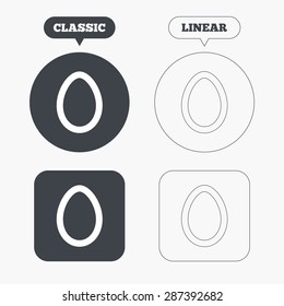 Easter egg sign icon. Easter tradition symbol. Classic and line web buttons. Circles and squares. Vector