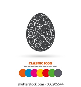 Easter egg sign icon. Easter tradition symbol. Classic flat icon. Colored circles. Vector