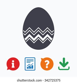 Easter egg sign icon. Easter tradition symbol. Information think bubble, question mark, download and report.