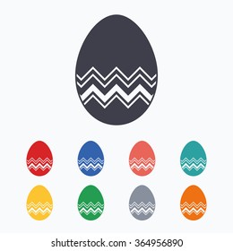 Easter egg sign icon. Easter tradition symbol. Colored flat icons on white background.