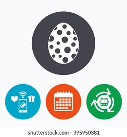 Easter egg sign icon. Easter tradition symbol. Mobile payments, calendar and wifi icons. Bus shuttle.