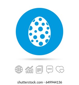 Easter egg sign icon. Easter tradition symbol. Copy files, chat speech bubble and chart web icons. Vector