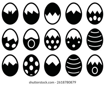 Easter Egg Silhouette Collection, Decorative Spring Holiday Vector Set.