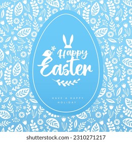 Easter egg silhouette on decorative floral ornament. Happy Easter holiday background. Greeting card or poster. Vector illustration