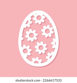 easter egg silhouette, white holiday design element with flowers on pink background, decorative art, vector illustration