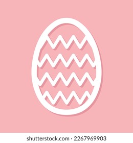 easter egg silhouette with zig zag lines, white holiday design element pink background, decorative art, vector illustration, osterei