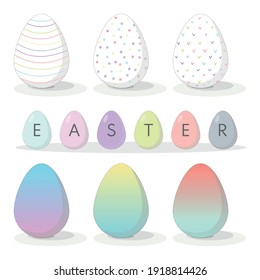 Easter egg with simple hand-drawn patterns, gradient colors and shadows. Pastel tones.