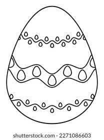 Easter Egg. Sketch. The festive souvenir is decorated with waves and mini eggs. Vector illustration. Doodle style. Coloring book for children. Outline on isolated background. Idea for web design