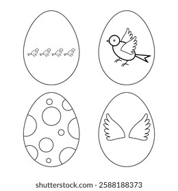 Easter Egg Sketches. Bird Wings. Coloring Pages for Kids.