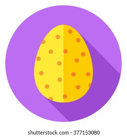 Easter Egg with small Dots Decor Circle Icon. Flat Design Vector Illustration with Long Shadow. Spring Christian Holiday Symbol.
