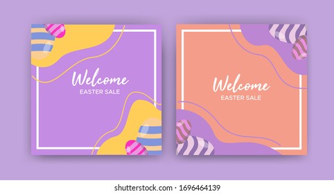 Easter egg social media post design illustration, With simple typograpy layout and ornament eggs, Can be used for many purpose.